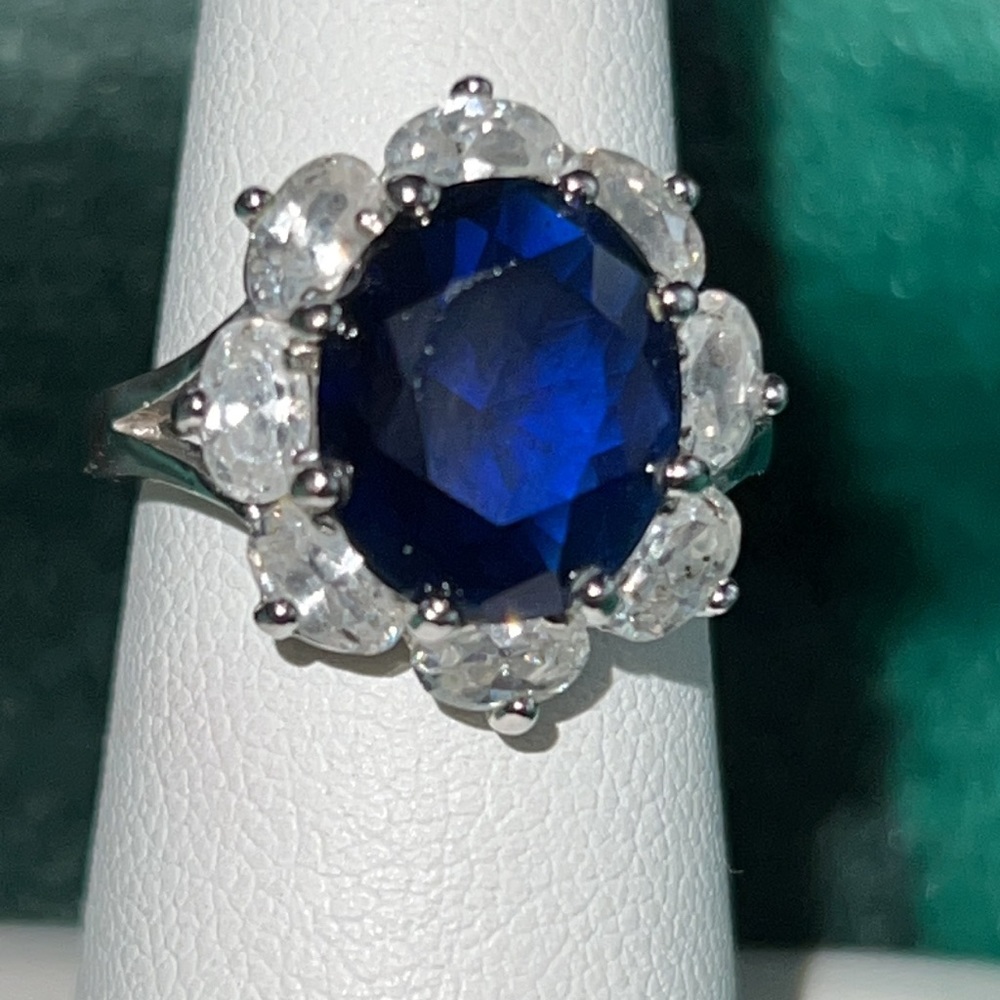 Faux Princess Dianna ring. 4ct simulated oval sapphire